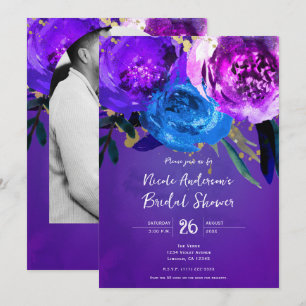 Bruisende Ultra Violet Paarse Bloemrijke Bruidsfan Kaart