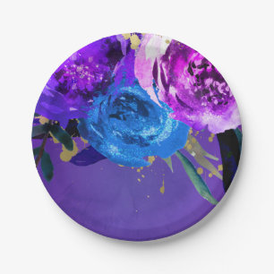 Bruisende Ultra Violet Paarse Bloemrijke Fantasie Papieren Bordje