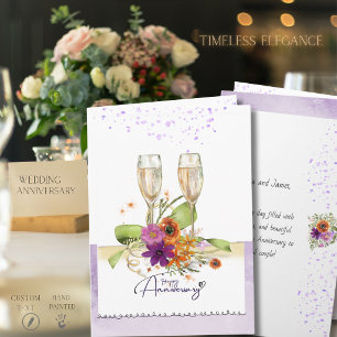 Bruisende waterverf bloem champagne jubileum kaart