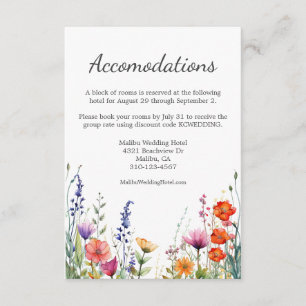 Bruisende Waterverf Wilde Bloemen Bruiloft Hotel Informatiekaartje