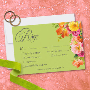 Bruisende Zomer Bloemige Limoen Oranje Roze Bruilo RSVP Kaartje