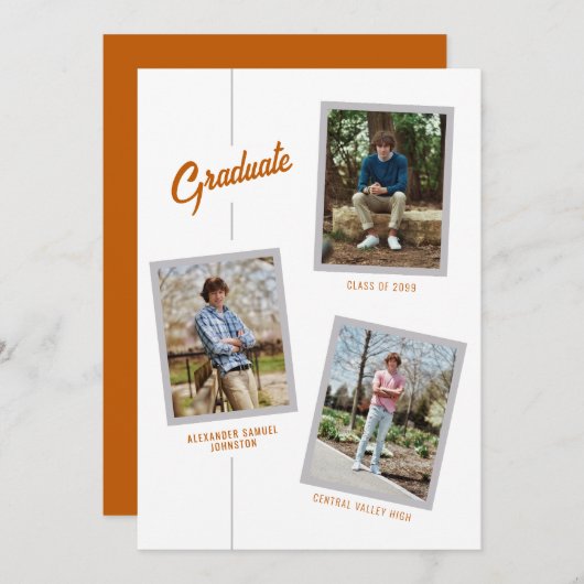 Brûlé Orange Angled 4Photo Grad Faire-part (Devant / Derrière)