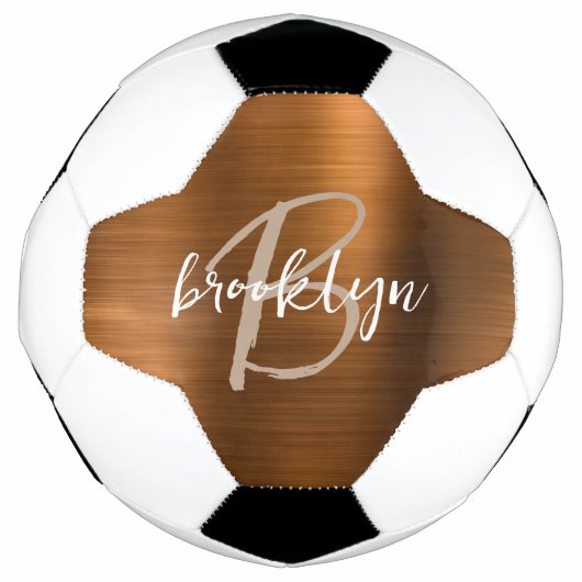 Brûlé Orange brossé Métal Tan Script Monogramme (Devant)