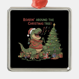 Brullend Rond De Kerstboom Grappige T-Rex Metalen Ornament