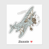 Brullende Art Deco Bi-planes - blauwe single. Sticker (Vel)