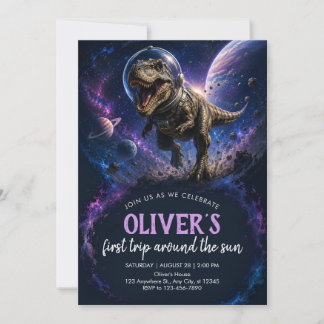 Brullende Dinosaurus Ruimte 1e Verjaardagsuitnodig Kaart