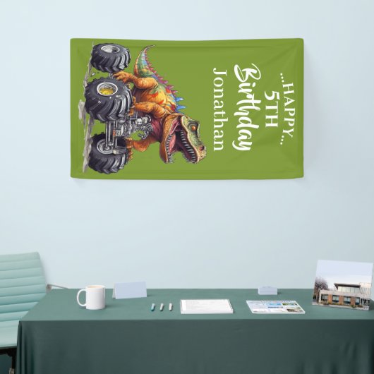 Brullende dinosaurus T-Rex monstertruckfeestje Spandoek (Beurs)