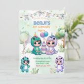 brullende dinosaurus verjaardagsfeest uitnodiging (Staand voorkant)