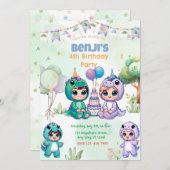 brullende dinosaurus verjaardagsfeest uitnodiging (Voorkant / Achterkant)