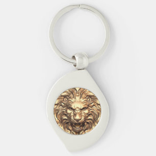 Brullende Gouden Leeuwenkop Metalen Sleutelhanger