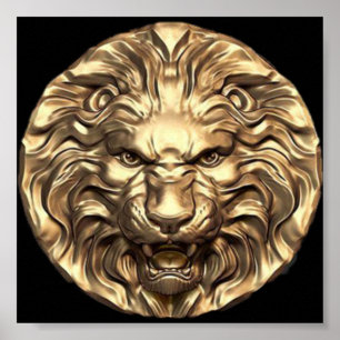 Brullende Gouden Leeuwenkop Poster