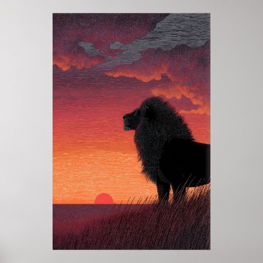 Brullende Horizon Leeuw Print Zonsondergang Wilde (Voorkant)