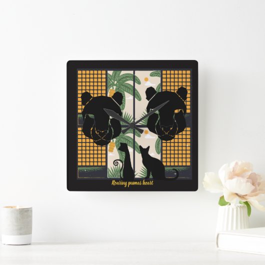 Brullende Pumas Harten Vierkante Klok (Huis)