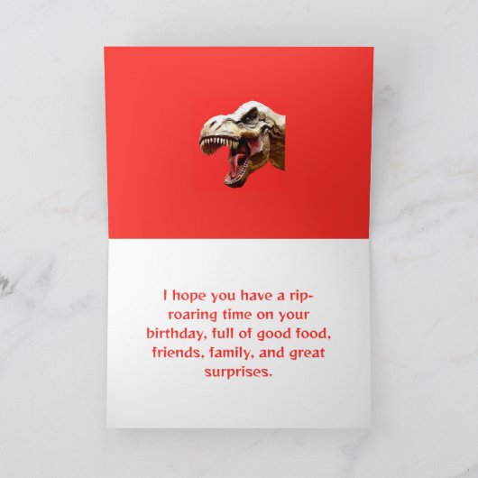 BRULLENDE T-REX KLEINZOON VERJAARDAG KAART (Binnen)