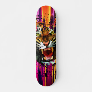 Brullende Tijger Neon Verf Drip Straatkunst Ontwer Skateboard