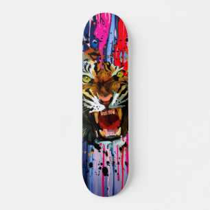 Brullende Tijger Verf Drip Krachtig Straatkunst De Skateboard