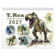 Brullende Tyrannosaurus Rex Aquarel Kalender 2027
