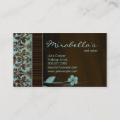 Brun bleu 2 de damassé de carte de visite de fleur (Dos)