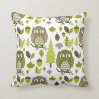 Brun + Coussin vert de hiboux de Chevron