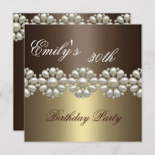 Brun et invitation d'anniversaire de perle d'or (Devant / Derrière)