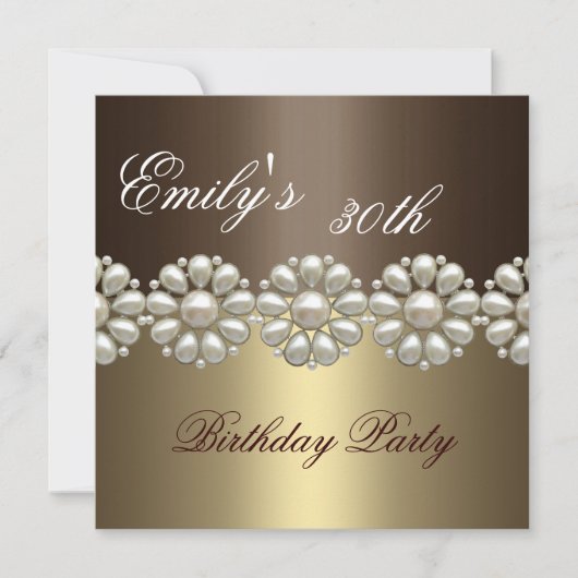 Brun et invitation d'anniversaire de perle d'or (Devant)
