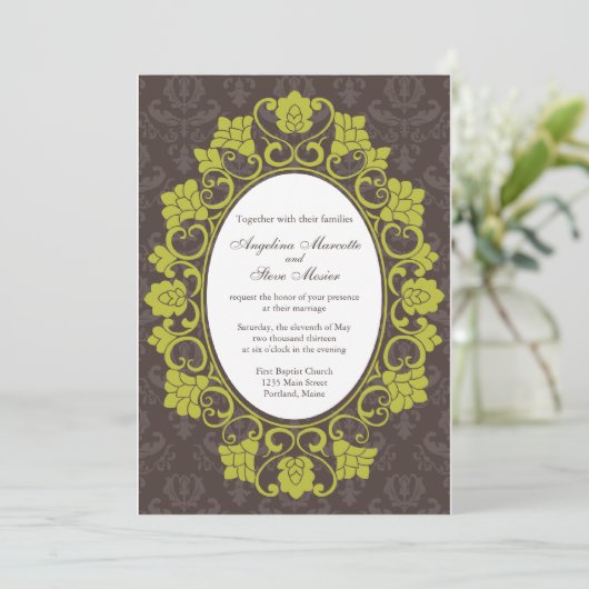 Brun et invitation floral Chartreuse de mariage (Debout devant)