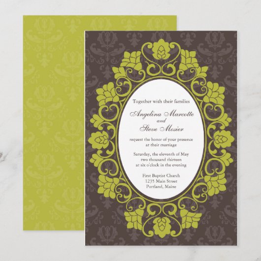 Brun et invitation floral Chartreuse de mariage (Devant / Derrière)