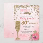 Brunch and Bubble Birthday Glitter Invitation Kaart (Voorkant / Achterkant)