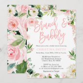 Brunch and Bubble Invitations Blush Pink Florals Kaart (Voorkant / Achterkant)