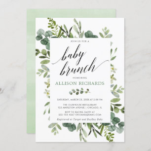 Brunch baby shower geslachtsneutrale eucalyptus kaart