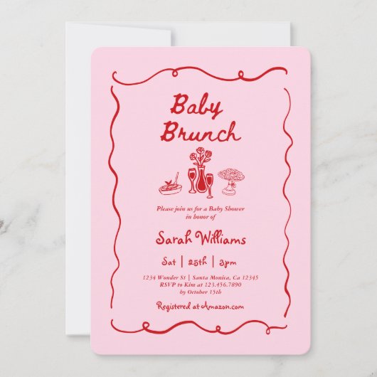 Brunch Baby Shower Girl Invitation Kaart (Voorkant)