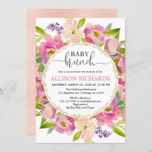 Brunch baby shower girl, zwart roze goudgroen kaart