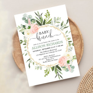 Brunch baby shower meisje, Eucalyptus roze goud Kaart