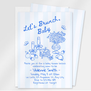 Brunch Baby Shower Uitnodiging Blauwe Strepen