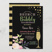 Brunch & Bubble Birthday Gold Floral Invite Kaart (Voorkant / Achterkant)