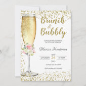 Brunch & Bubble Birthday Pink Floral Invitation Kaart (Voorkant)
