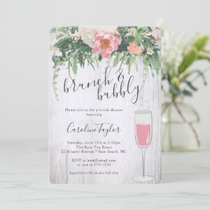 Brunch Bubble Blush Pink Floral Wine Vrijgezellenf Kaart