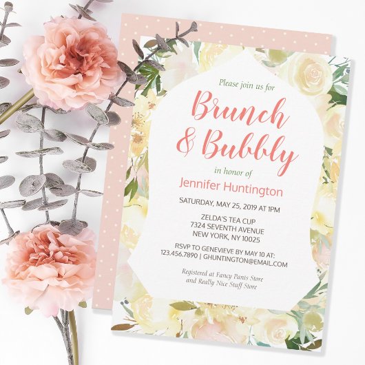Brunch & Bubble Boho Bridal Shower Invitation Kaart