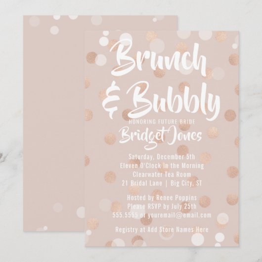 Brunch & Bubble Bridal Shower Invitation Confetti Kaart (Voorkant / Achterkant)