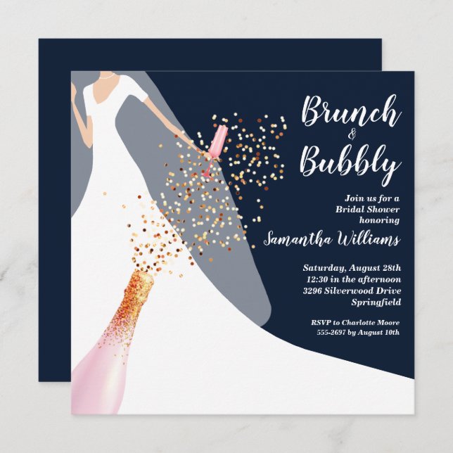 Brunch Bubble Dress Navy Bridal Shower Invitations (Voorkant / Achterkant)