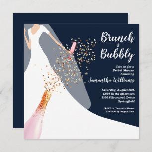 Brunch Bubble Dress Navy Bridal Shower Invitations