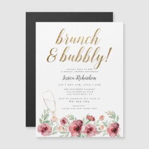 Brunch & Bubble Gold Script Floral Vrijgezellenfee Magnetische Uitnodiging