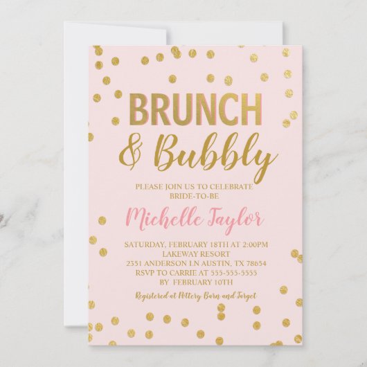 Brunch & Bubble Invitation | Roze en goud Kaart (Voorkant)