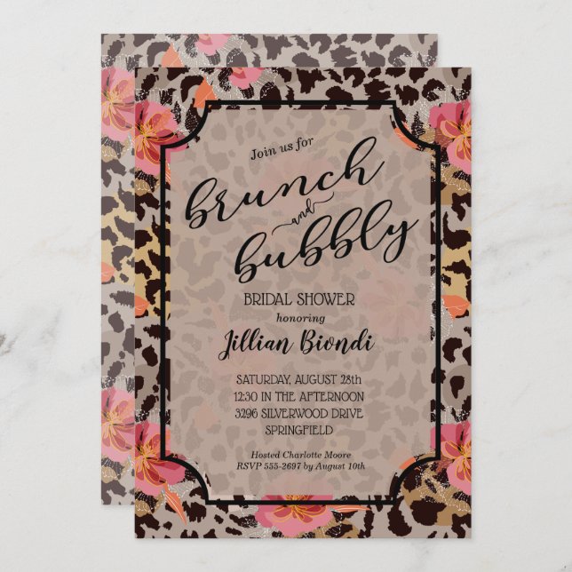 Brunch Bubble Leopard Bridal Shower Invitations (Voorkant / Achterkant)