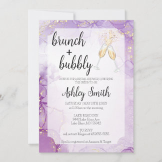 Brunch & Bubble Paars Vrijgezellenfeest Invite Kaart