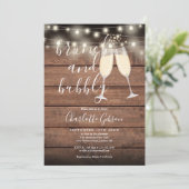 Brunch Bubble Script Vrijgezellenfeest Rustic Wood Kaart (Staand voorkant)