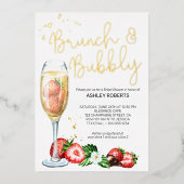 Brunch Bubble Strawberry Champagne Vrijgezellenfee Folie Uitnodiging (Voorkant)