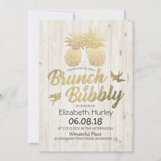 Brunch & Bubble Vrijgezellenfeest Gold Pineapples Kaart (Voorkant)