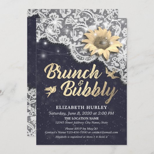 Brunch Bubble Vrijgezellenfeest Lace Sunflower Lig Kaart (Voorkant / Achterkant)