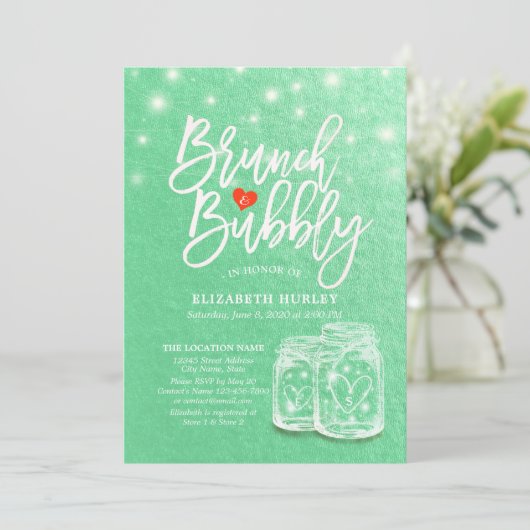 Brunch & Bubble Vrijgezellenfeest Mason Jar Green Kaart (Staand voorkant)